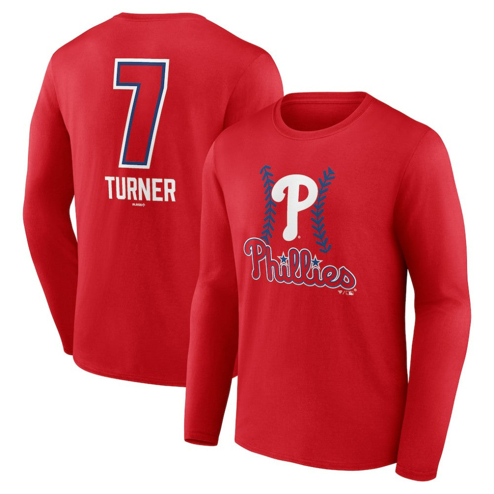 Trea Turner Philadelphia Phillies Fastball Player Name & Number Long Sleeve T-Shirt - Red