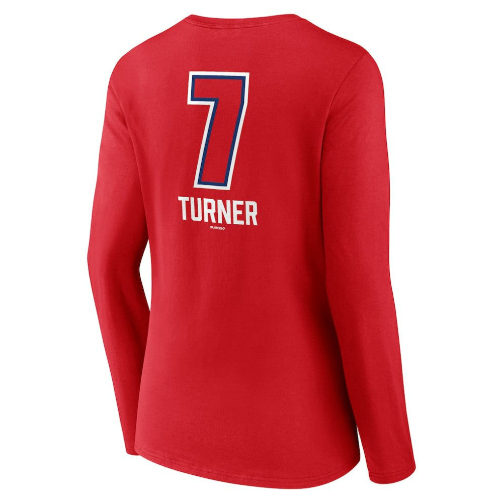 Trea Turner Philadelphia Phillies Women's Fastball Player Name & Number Long Sleeve V-Neck T-Shirt - Red