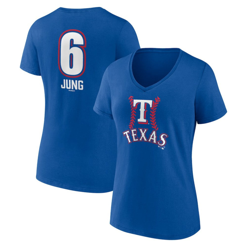 Josh Jung Texas Rangers Women's Fastball Player Name & Number V-Neck T-Shirt - Royal