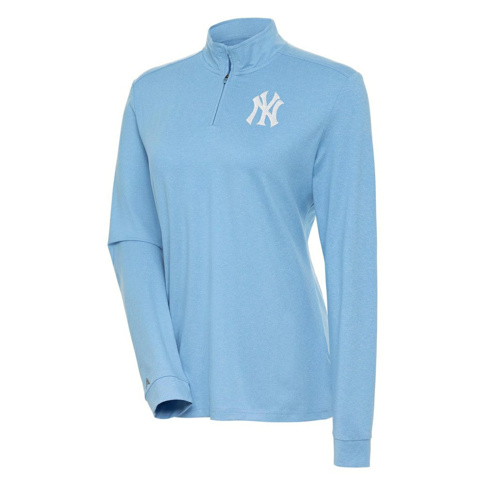 New York Yankees Antigua Women's Mentor Quarter-Zip Pullover Top - Light Blue
