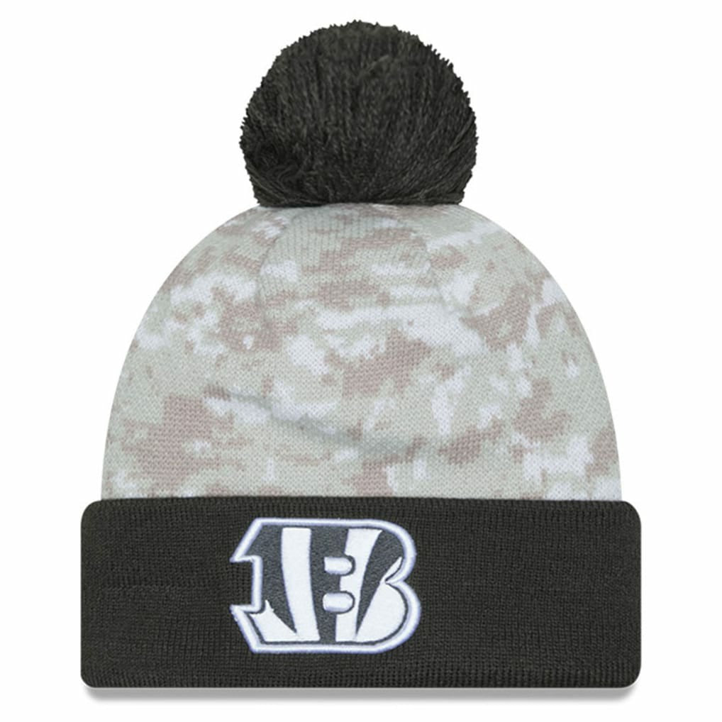 Cincinnati Bengals New Era Youth 2024 Salute To Service Cuffed Pom Knit Hat - White/Graphite cheap
