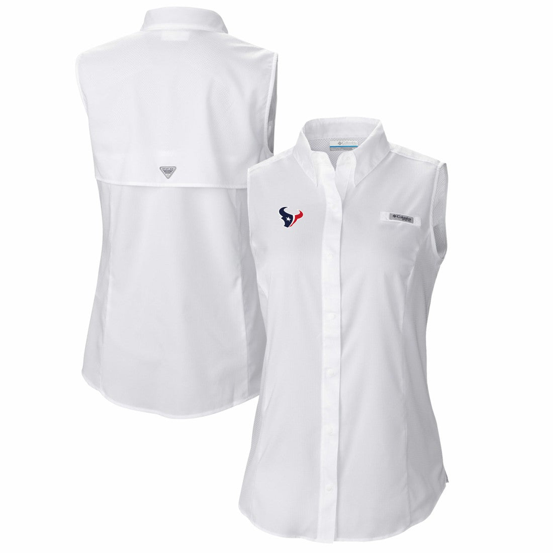 Houston Texans Women's PFG Tamiami Omni-Shade Sleeveless Button-Up Shirt - White on sale