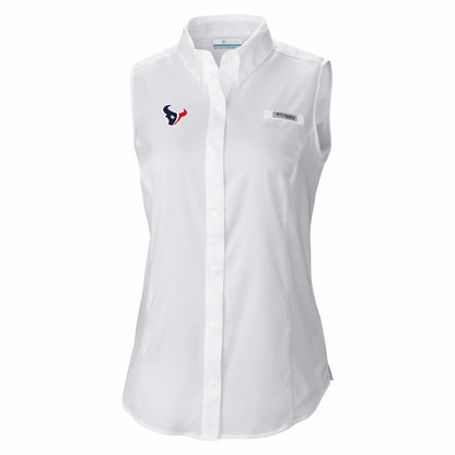 Houston Texans Women's PFG Tamiami Omni-Shade Sleeveless Button-Up Shirt - White on sale
