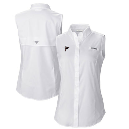 Atlanta Falcons Women's PFG Tamiami Omni-Shade Sleeveless Button-Up Shirt - White on sale
