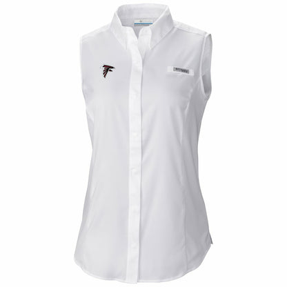 Atlanta Falcons Women's PFG Tamiami Omni-Shade Sleeveless Button-Up Shirt - White on sale