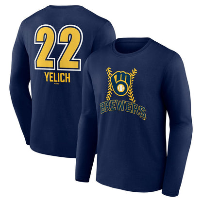 Christian Yelich Milwaukee Brewers Name & Number Fastball Long Sleeve T-Shirt - Navy