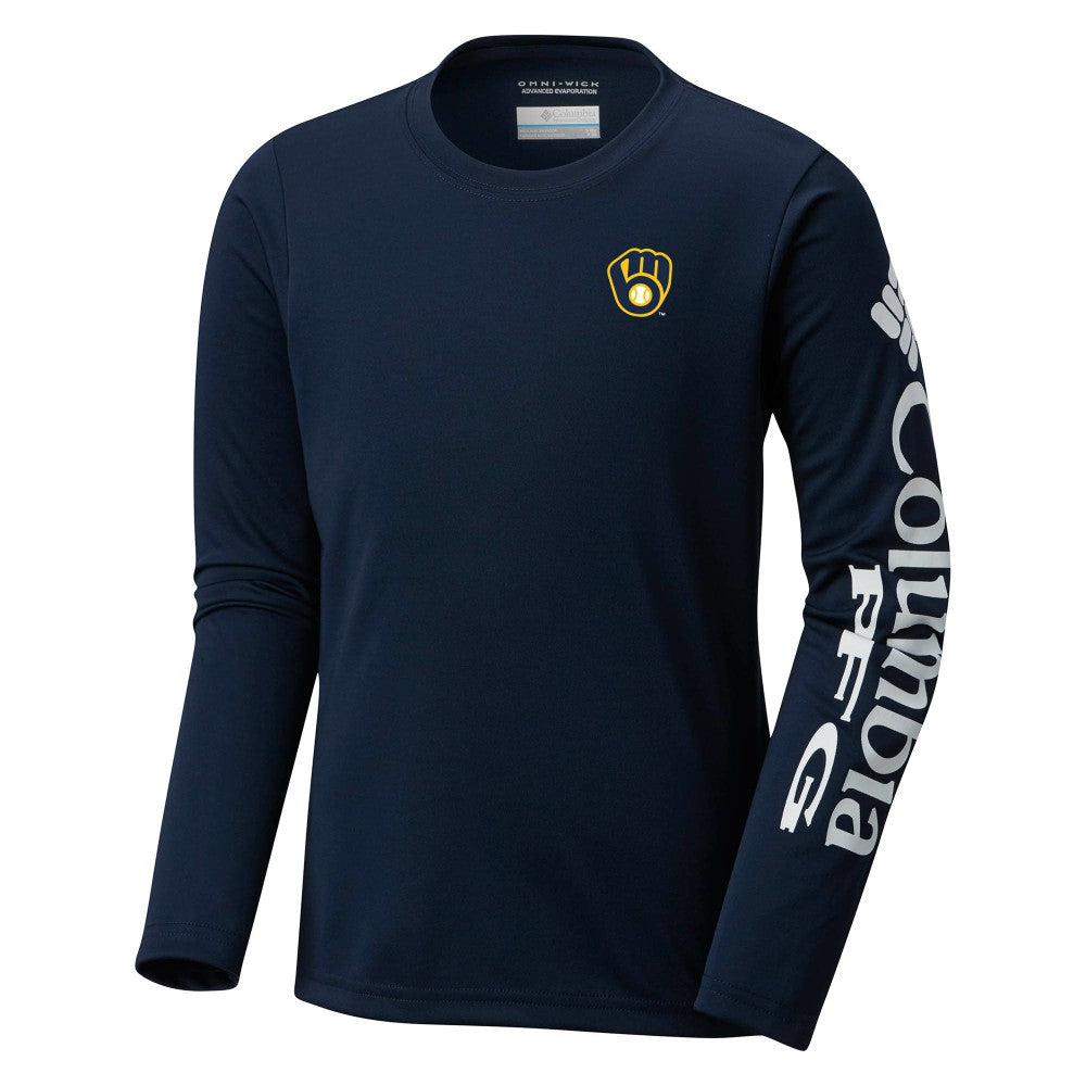Milwaukee Brewers Youth Terminal Tackle Long Sleeve T-Shirt - Navy | Columbia