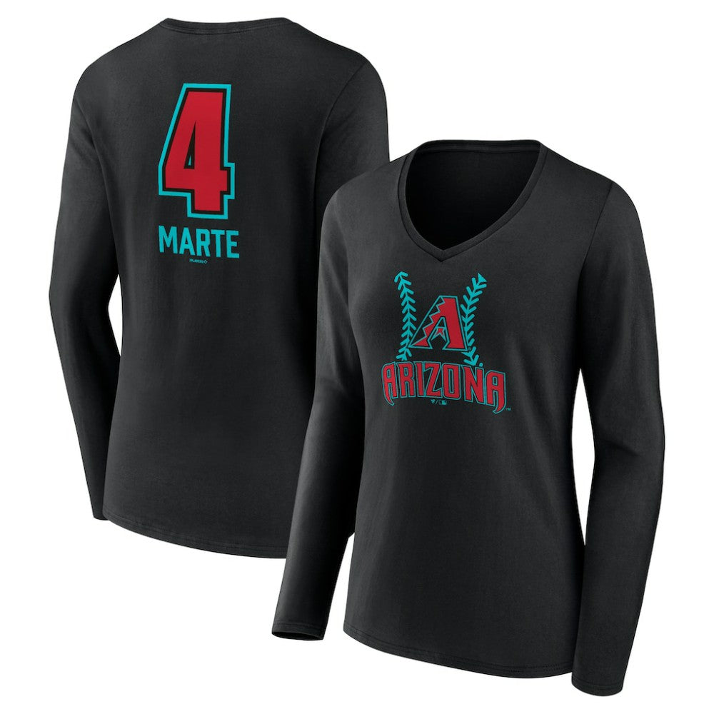 Ketel Marte Arizona Diamondbacks Women's Name & Number Fastball V-Neck Long Sleeve T-Shirt - Black