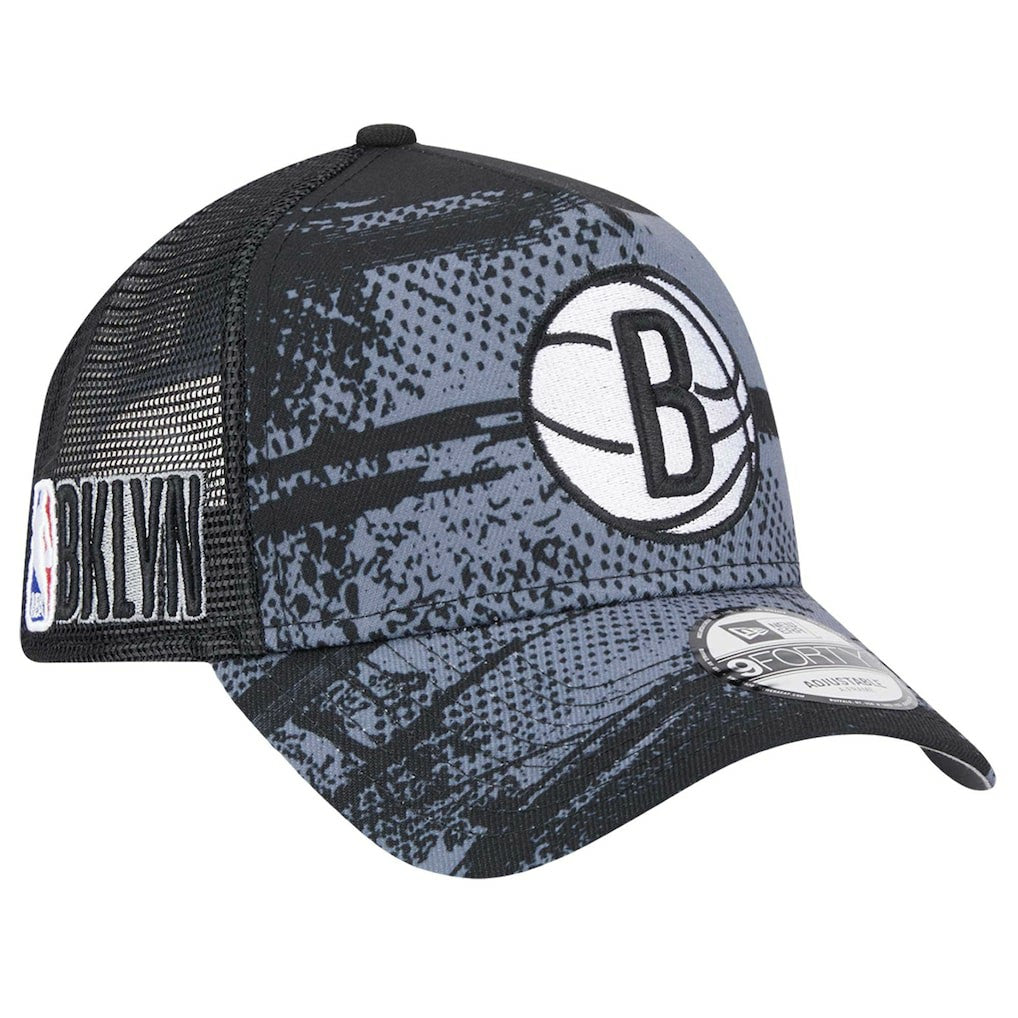 Brooklyn Nets Tip Off A-Frame Trucker 9FORTY Adjustable Hat - Black/Charcoal | New Era online