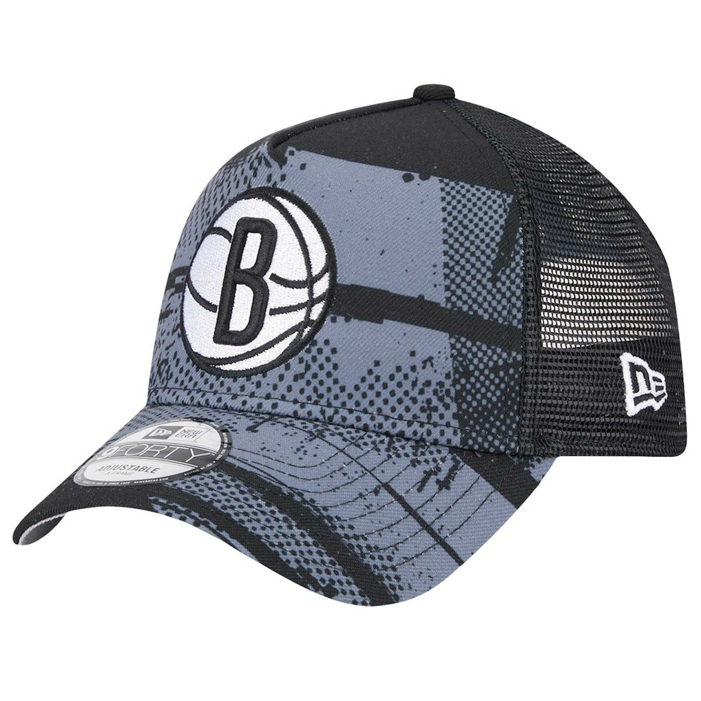 Brooklyn Nets Tip Off A-Frame Trucker 9FORTY Adjustable Hat - Black/Charcoal | New Era online