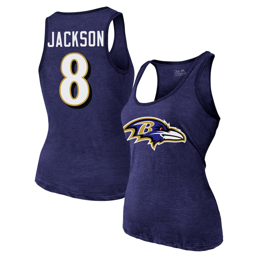 Lamar Jackson Baltimore Ravens Majestic Threads Women's Name & Number Tri-Blend Tank Top - Purple outlet
