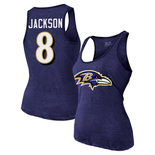 Lamar Jackson Baltimore Ravens Majestic Threads Women's Name & Number Tri-Blend Tank Top - Purple outlet