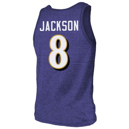 Lamar Jackson Baltimore Ravens Majestic Threads Tri-Blend Player Name & Number Tank Top - Purple sale