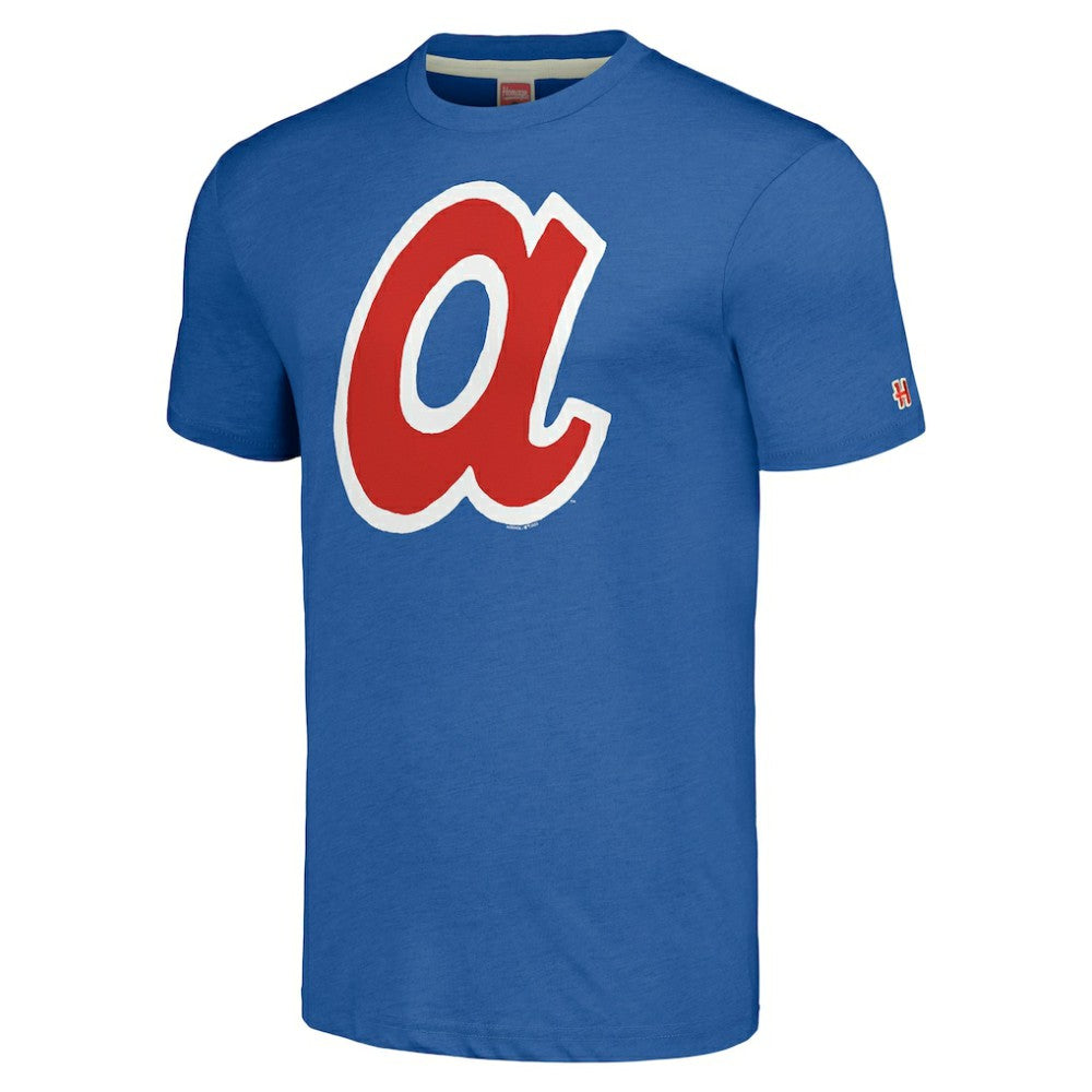 Atlanta Braves Homage Cooperstown Collection Hand-Drawn Logo Tri-Blend T-Shirt - Royal