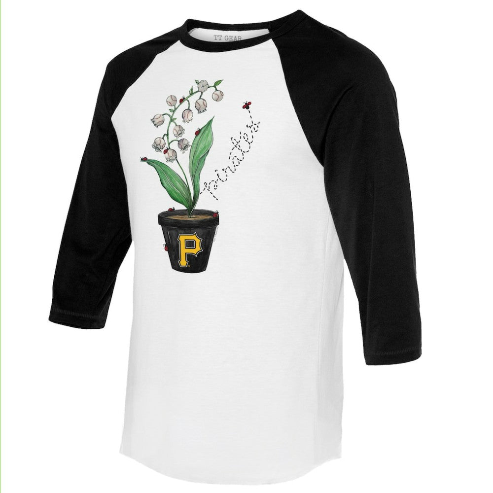 Pittsburgh Pirates Tiny Turnip Unisex Lilies and Ladybugs 3/4-Sleeve Raglan T-Shirt - White/Black
