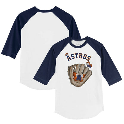 Houston Astros Tiny Turnip Youth Butterfly Glove 3/4-Sleeve Raglan T-Shirt - White/Navy