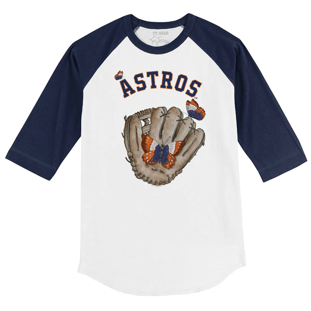 Houston Astros Tiny Turnip Youth Butterfly Glove 3/4-Sleeve Raglan T-Shirt - White/Navy