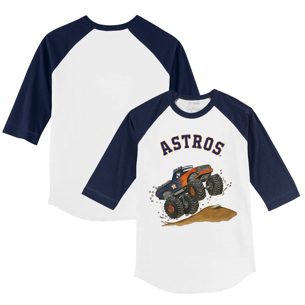 Houston Astros Tiny Turnip Youth Monster Truck 3/4-Sleeve Raglan T-Shirt - White/Navy
