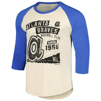 Atlanta Braves Majestic Threads Raglan 3/4-Sleeve T-Shirt - Cream/Royal