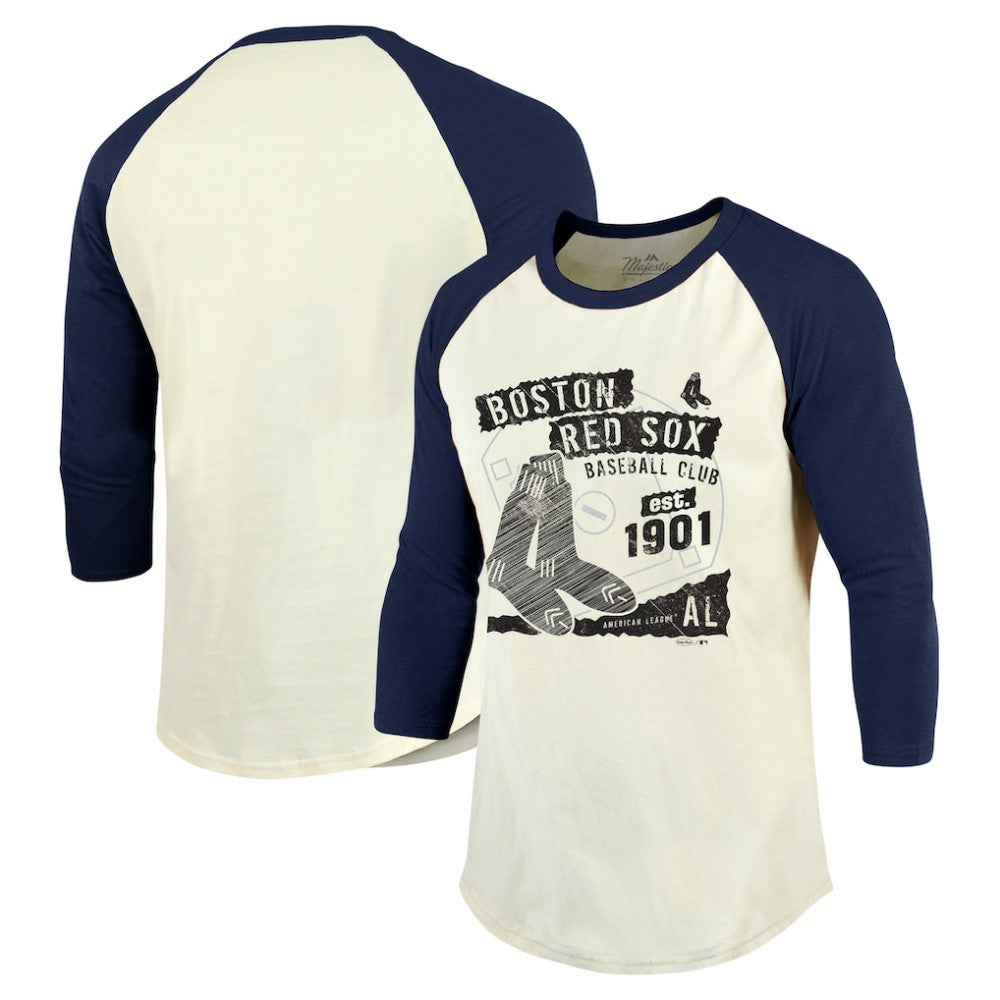 Boston Red Sox Majestic Threads Raglan 3/4-Sleeve T-Shirt - Cream/Navy
