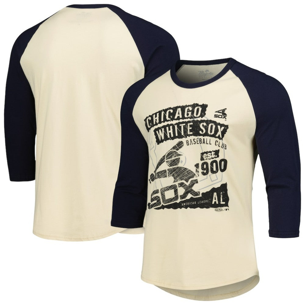 Chicago White Sox Majestic Threads Raglan 3/4-Sleeve T-Shirt - Cream/Navy