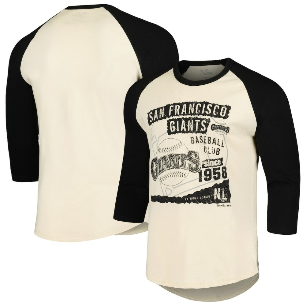 San Francisco Giants Majestic Threads Raglan 3/4-Sleeve T-Shirt - Cream/Black