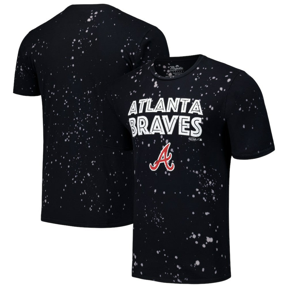 Atlanta Braves Majestic Threads Splatter T-Shirt - Black/White
