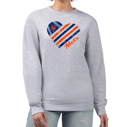 New York Mets G-III 4Her by Carl Banks Women's Heart Logo Fleece Pullover Sweatshirt - Heather Gray