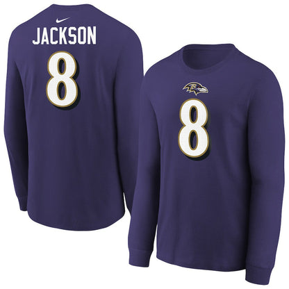 Lamar Jackson Baltimore Ravens Youth Player Name & Number Long Sleeve T-Shirt - Purple | Nike sale