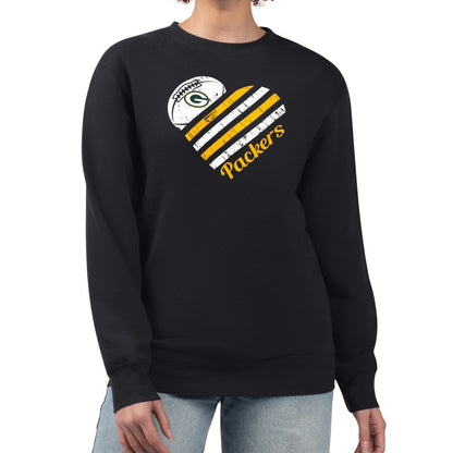 Green Bay Packers G-III 4Her by Carl Banks Women's Heart Graphic Fleece Pullover Sweatshirt - Black cheap