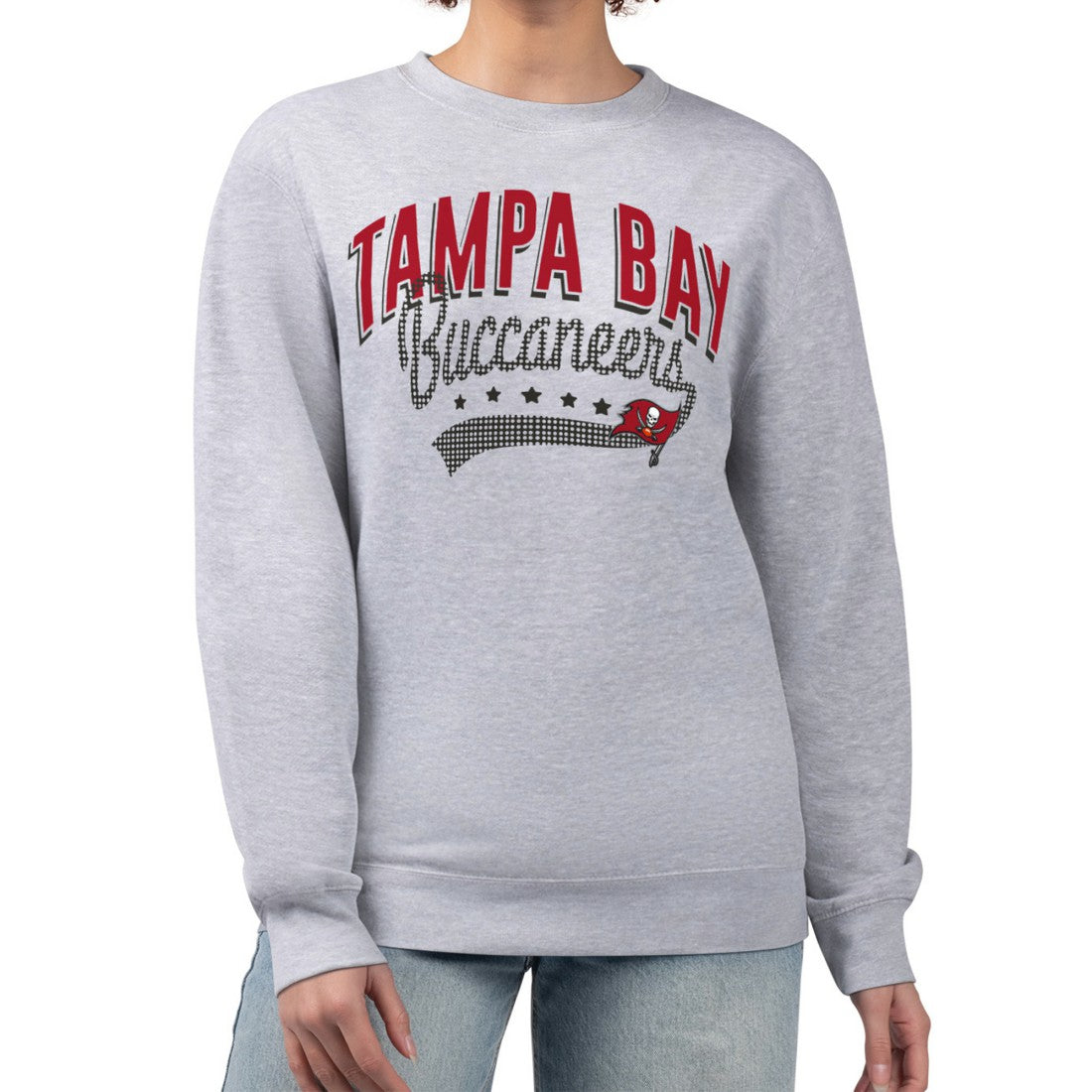 Tampa Bay Buccaneers G-III 4Her by Carl Banks Women's Filigree Logo Graphic Fleece Pullover Sweatshirt - Heather Gray for sale