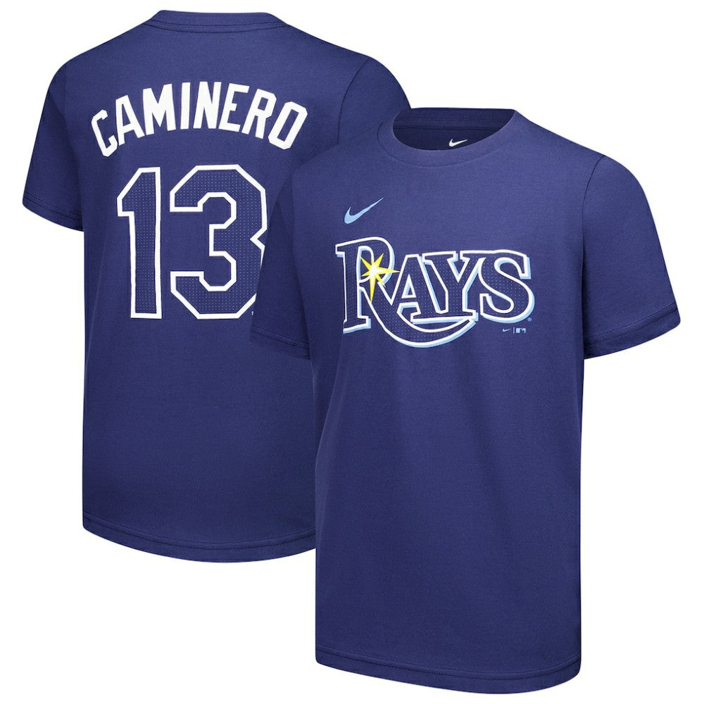 Junior Caminero Tampa Bay Rays Youth Name & Number T-Shirt - Navy | Nike