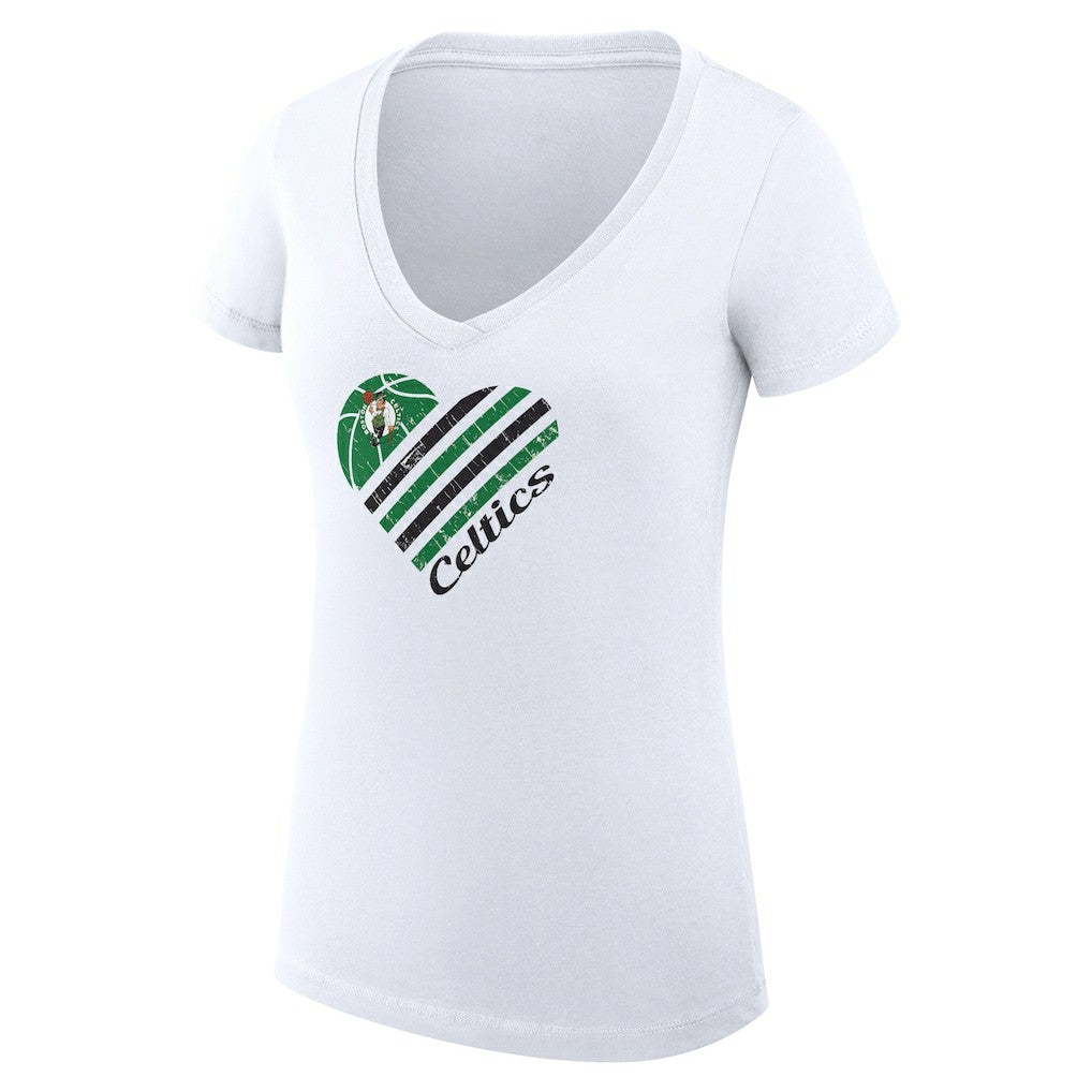 Boston Celtics G-III 4Her by Carl Banks Women's Super-Slim Fit Lightweight Heart V-Neck T-Shirt - White on sale