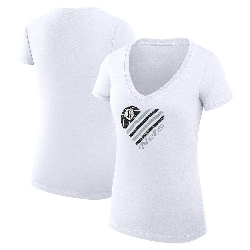 Brooklyn Nets G-III 4Her by Carl Banks Women's Super-Slim Fit Lightweight Heart V-Neck T-Shirt - White on sale