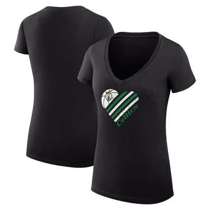 Boston Celtics G-III 4Her by Carl Banks Women's Super-Slim Fit Lightweight Heart V-Neck T-Shirt - Black discount
