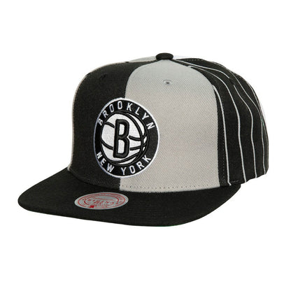 Brooklyn Nets What The Pinstripe Snapback Hat - Black | Mitchell & Ness discount