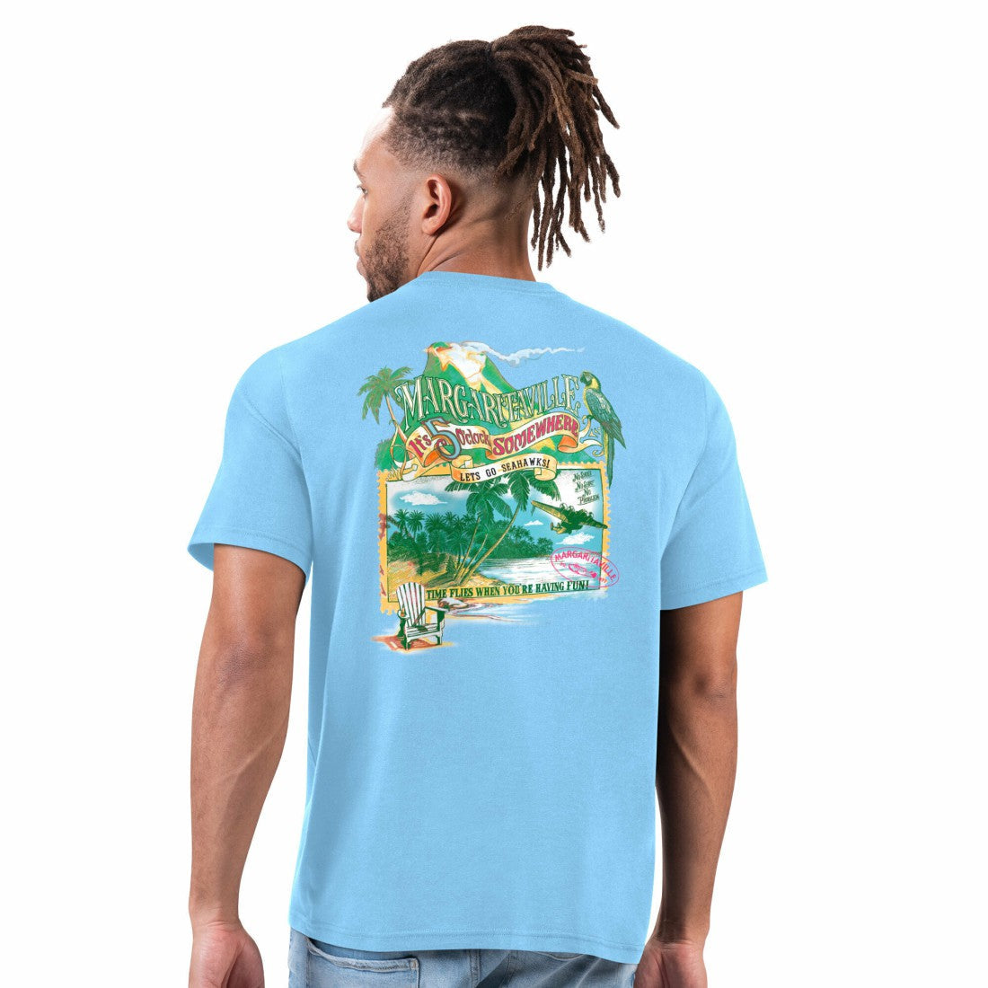 Seattle Seahawks Margaritaville Time Flies T-Shirt - Light Blue sale