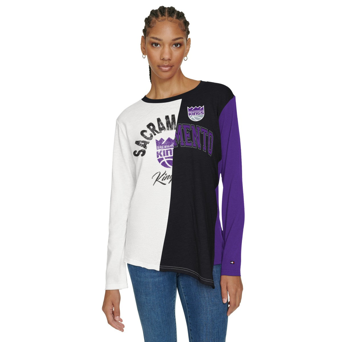 Sacramento Kings Tommy Jeans Women's Amelia Color Blocked Long Sleeve T-Shirt - White/Black on sale