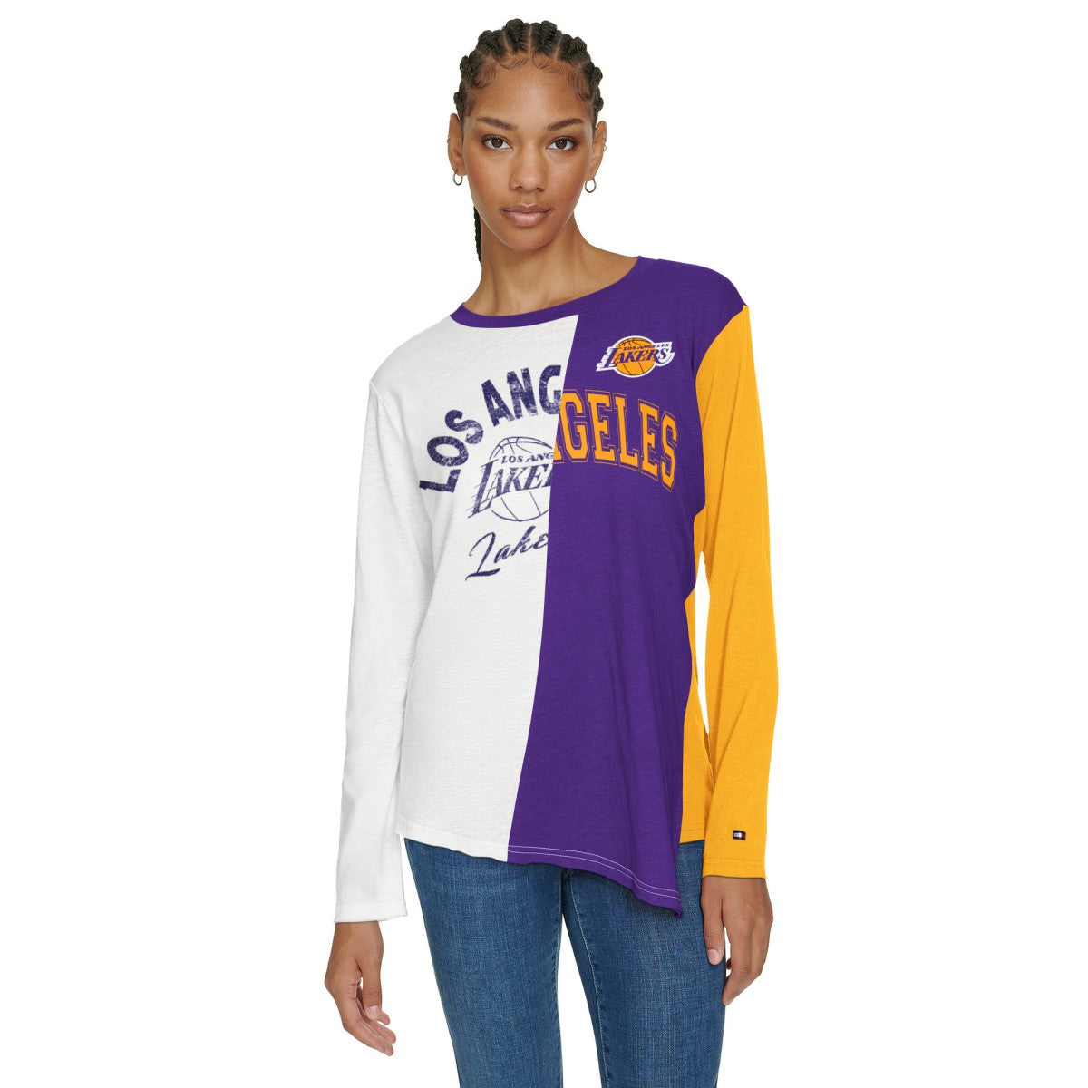 Los Angeles Lakers Tommy Jeans Women's Amelia Color Blocked Long Sleeve T-Shirt - White/Purple shop