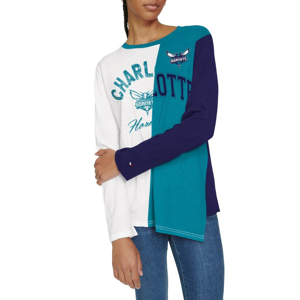 Charlotte Hornets Tommy Jeans Women's Amelia Color Blocked Long Sleeve T-Shirt - White/Teal discount