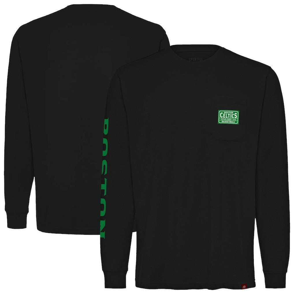 Boston Celtics Sportiqe Unisex Wales Heavyweight Pocket Long Sleeve T-Shirt - Black cheap