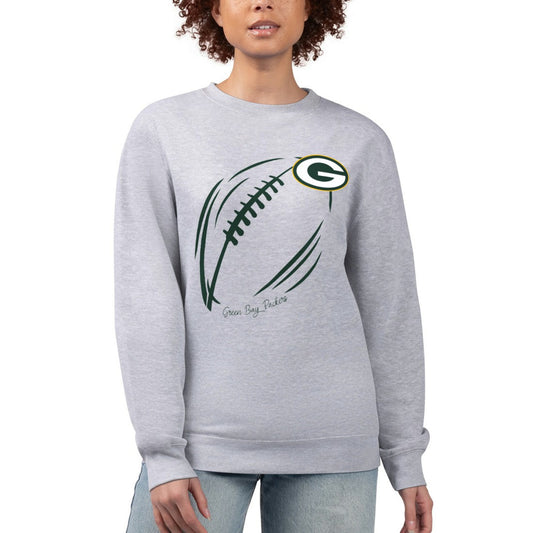 Green Bay Packers G-III 4Her by Carl Banks Women's Football Logo Graphic Fleece Tri-Blend Pullover Sweatshirt - Heather Gray for sale