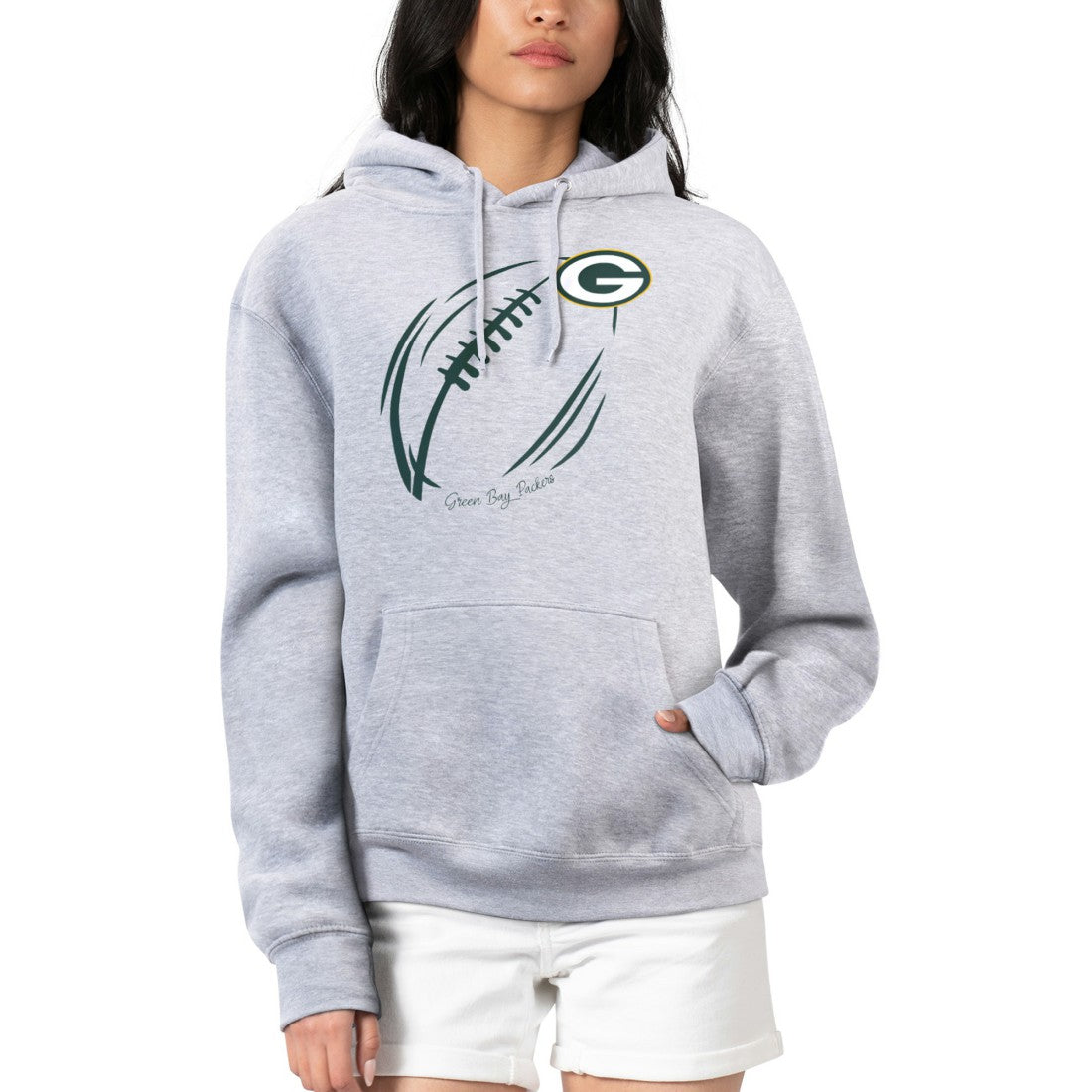 Green Bay Packers G-III 4Her by Carl Banks Women's Football Logo Fleece Tri-Blend Pullover Hoodie - Heather Gray for sale