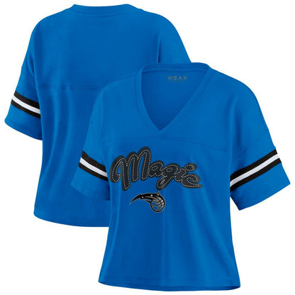 Orlando Magic WEAR by Erin Andrews Women's Color Block Boxy V-Neck T-Shirt - Blue outlet
