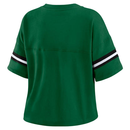 Milwaukee Bucks WEAR by Erin Andrews Women's Color Block Boxy V-Neck T-Shirt - Hunter Green discount