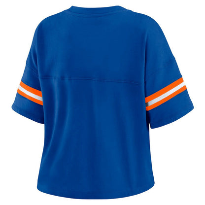 New York Knicks WEAR by Erin Andrews Women's Plus Size Color Block Boxy V-Neck T-Shirt - Blue sale