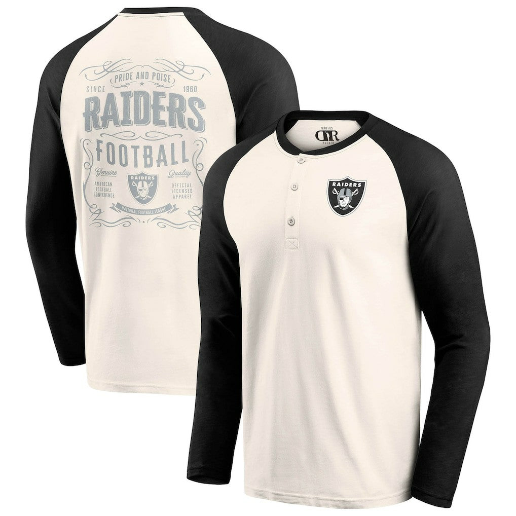 Las Vegas Raiders Darius Rucker Collection Raglan Henley T-Shirt - Cream/Black cheap