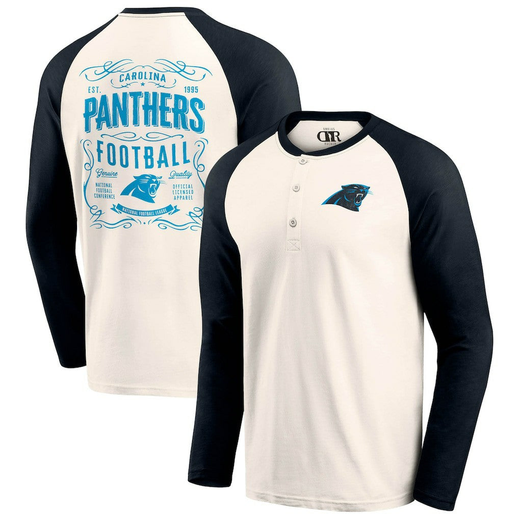 Carolina Panthers Darius Rucker Collection Raglan Henley T-Shirt - Cream/Black cheap