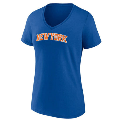 New York Knicks Women's Wordmark Team V-Neck T-Shirt - Blue for sale