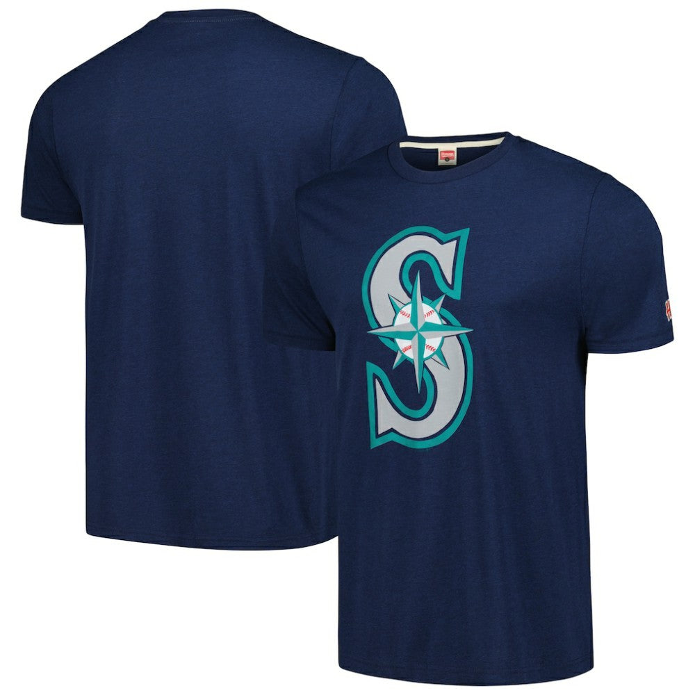 Seattle Mariners Homage Hand-Drawn Logo Tri-Blend T-Shirt - Navy